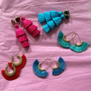 Set of 5 earrings-Boho style with fringe